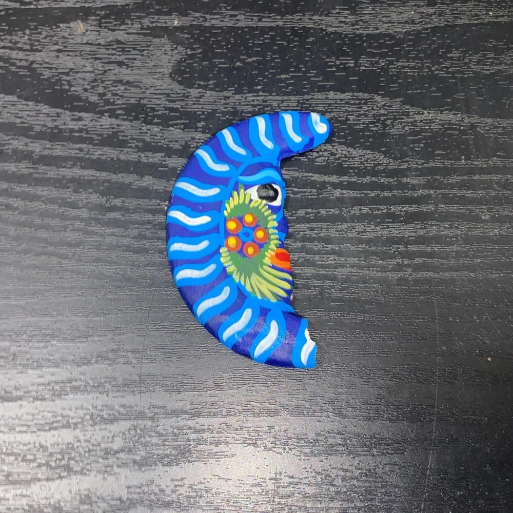 Vibrant Blue Crescent 🌙 Moon painted 🎨 artsy magnet fridge kitchen home office